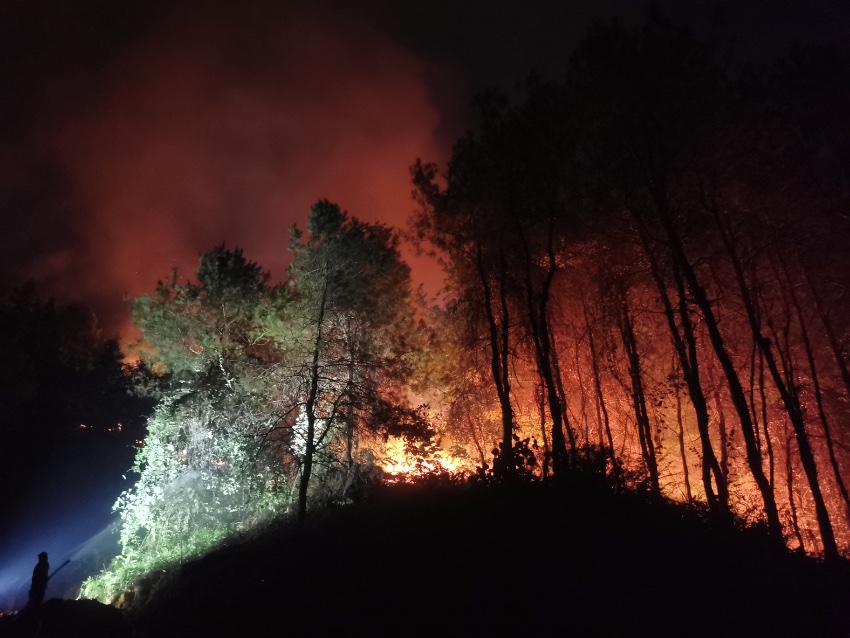 8月21日，馬爾康大隊(duì)二中隊(duì)夜間清理火線。四川森林消防總隊(duì)供圖