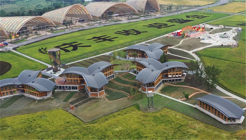 中國天府農(nóng)博園內(nèi)，建筑青苗展現(xiàn)出生機勃勃的畫面。新津區(qū)委宣傳部供圖