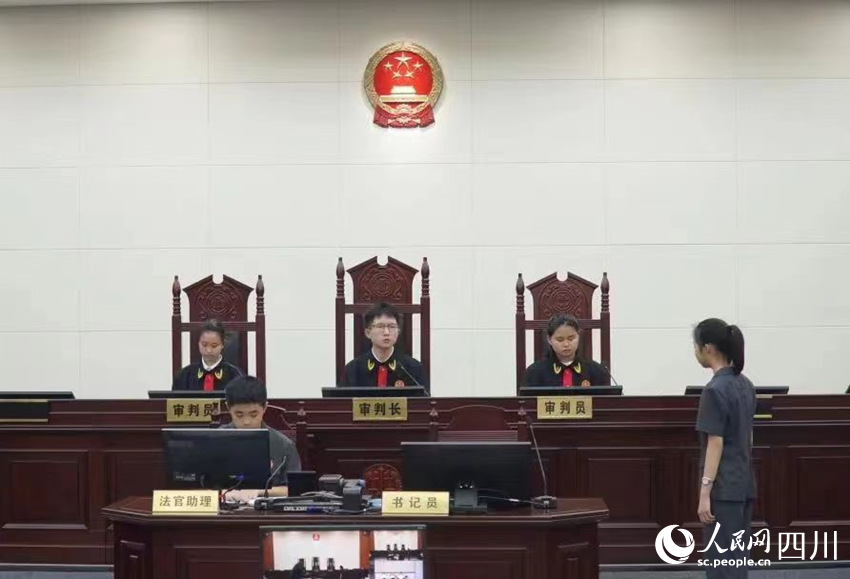 25名資陽(yáng)市馬鞍學(xué)校學(xué)生分別扮演審判員、公訴人、訴訟代理人等角色。陳明攝