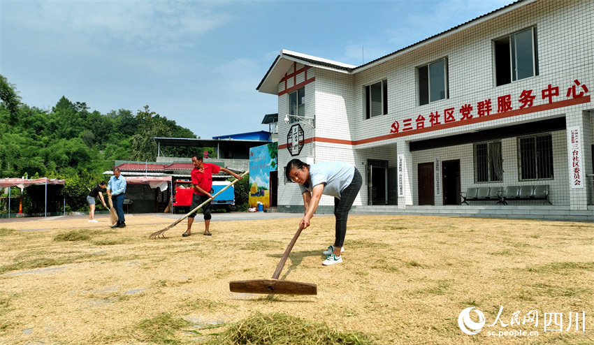 村委大院來(lái)曬糧。潘建勇攝