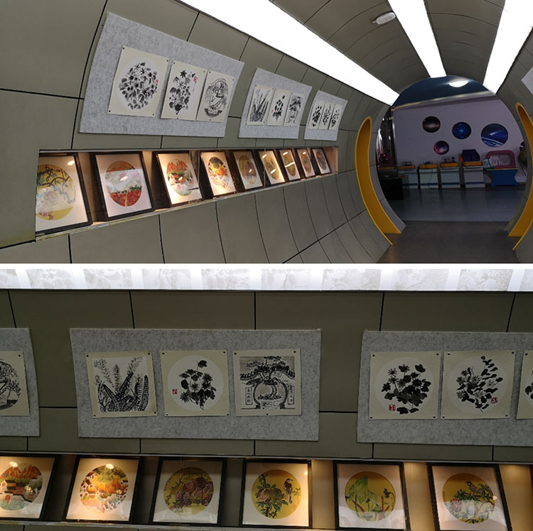 校內(nèi)國畫工作坊展示長廊。成都市花園（國際）小學供圖