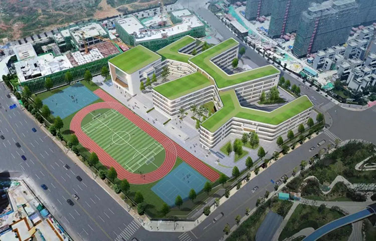 成都市龍江路小學(xué)桐灣校區(qū)設(shè)計(jì)鳥瞰圖。天府新區(qū)融媒體中心供圖