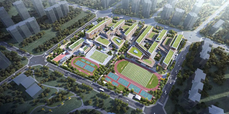 成都市七中育才科學(xué)城校區(qū)設(shè)計(jì)鳥瞰圖。天府新區(qū)融媒體中心供圖
