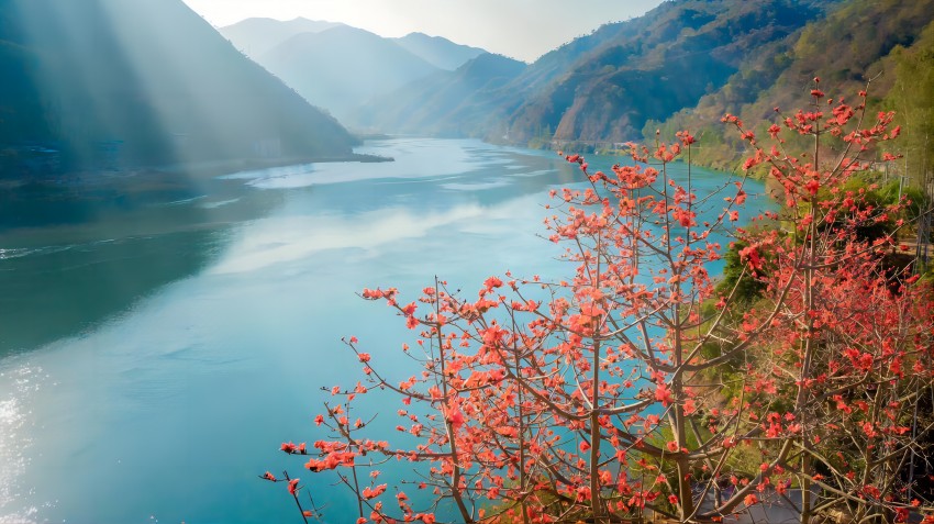 雅礱江畔盛開(kāi)的攀枝花。王東供圖
