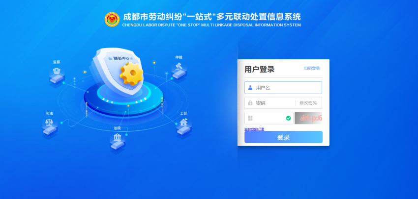 成都市勞動(dòng)糾紛“一站式”多元聯(lián)動(dòng)處置信息系統(tǒng)登錄界面。市人社局供圖