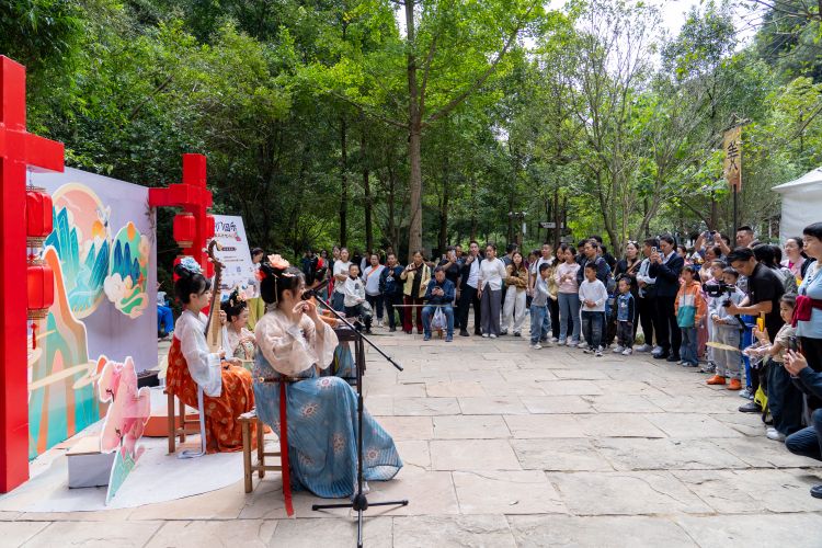 游客駐足觀看文藝演出。楊文波供圖