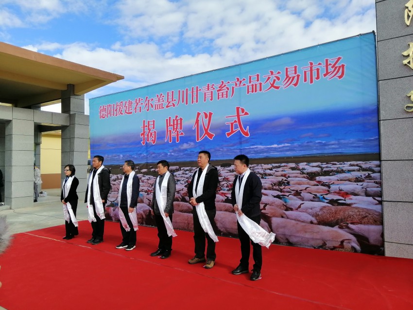 省國(guó)投公司投建的若爾蓋縣川甘青畜產(chǎn)品交易市場(chǎng)揭牌儀式。省國(guó)投公司供圖
