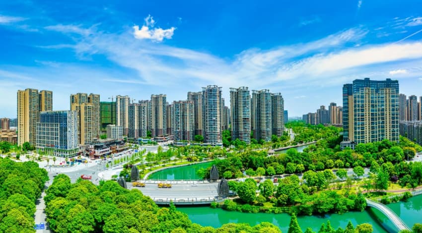 江安公園鳥瞰。溫江區(qū)河長辦供圖