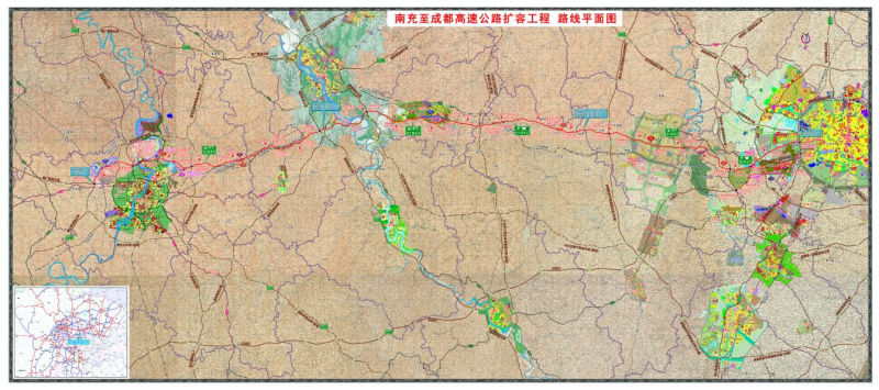 南充至成都高速公路擴(kuò)容工程路線平面圖。蜀道集團(tuán)供圖