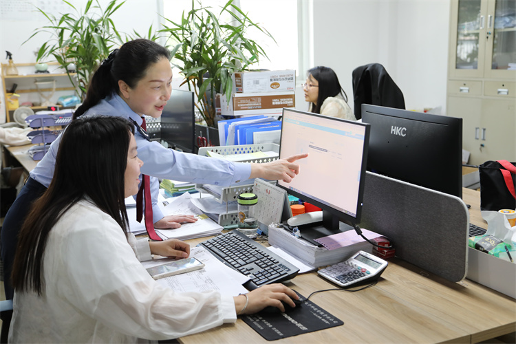 稅務(wù)干部輔導(dǎo)企業(yè)財務(wù)人員在電子稅務(wù)局辦理業(yè)務(wù)。四川省稅務(wù)局供圖