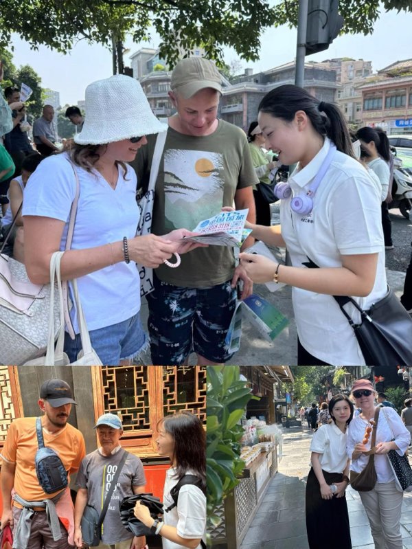 工商銀行世運(yùn)會(huì)志愿者為外籍游客提供路線指引。盧靜供圖